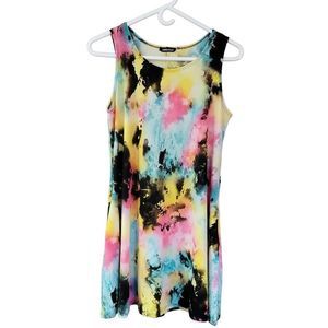 Heimish U.S.A Neon Rainblow Black Tie-Dye Mini Tank Dress
